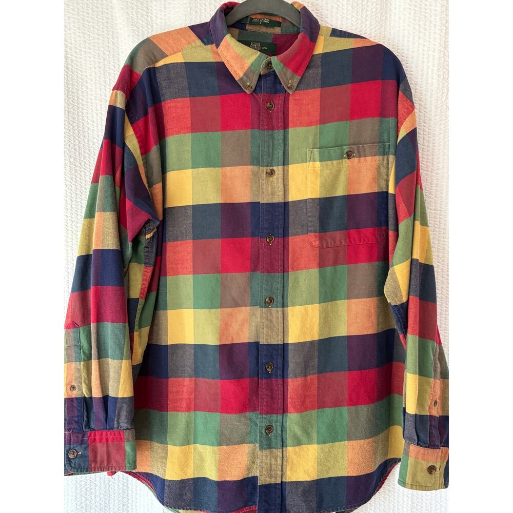 Vintage Orvis Men’s Large Flannel Shirt Multicolor Plaid Button Down 100% Cotton